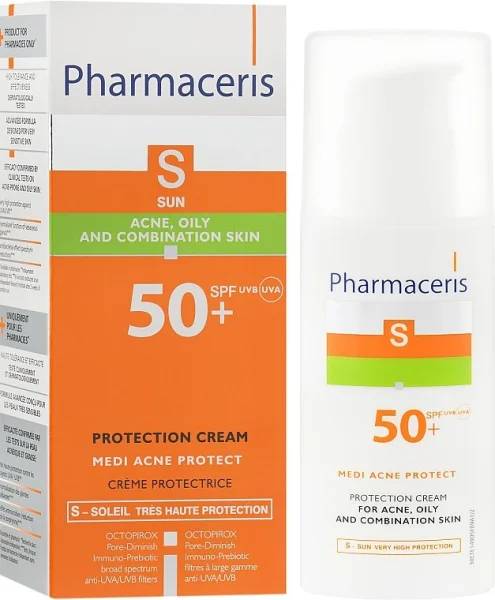 Сонцезахисний крем для обличчя Фармацеріс (Pharmaceris) для шкіри з акне SPF50+, 50 мл