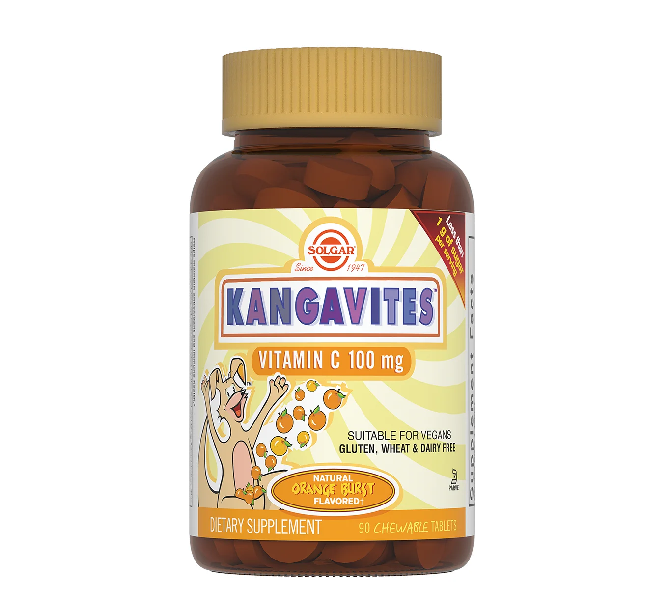 Солгар Кангавітес (Kangavites) із вітаміном C, таблетки зі смаком апельсина 100 мг, 90 шт.