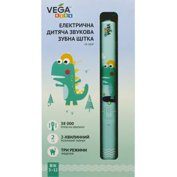 Зубная щетка электрическая детская Вега Кидс (Vega Kids) VK-500B, бирюзовая, 1 шт.