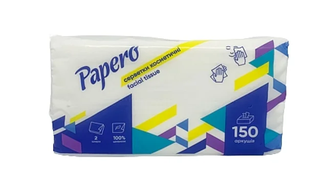 Серветки косметичні Papero (Паперо) білі двошарові, 150 шт.