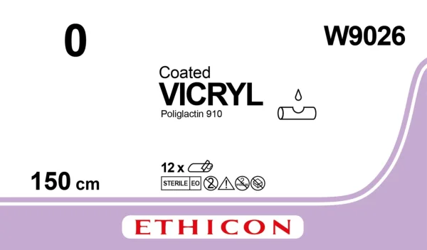 Вікрил (Vicryl) 0, без голки, фіолетовий, 150 см, W9026, 1 шт.