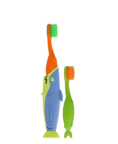 Набор зубных щеток Пирот (Pierrot) Акула Оранжевая+Салатовая, от 2 до 8 лет, 2 шт.
