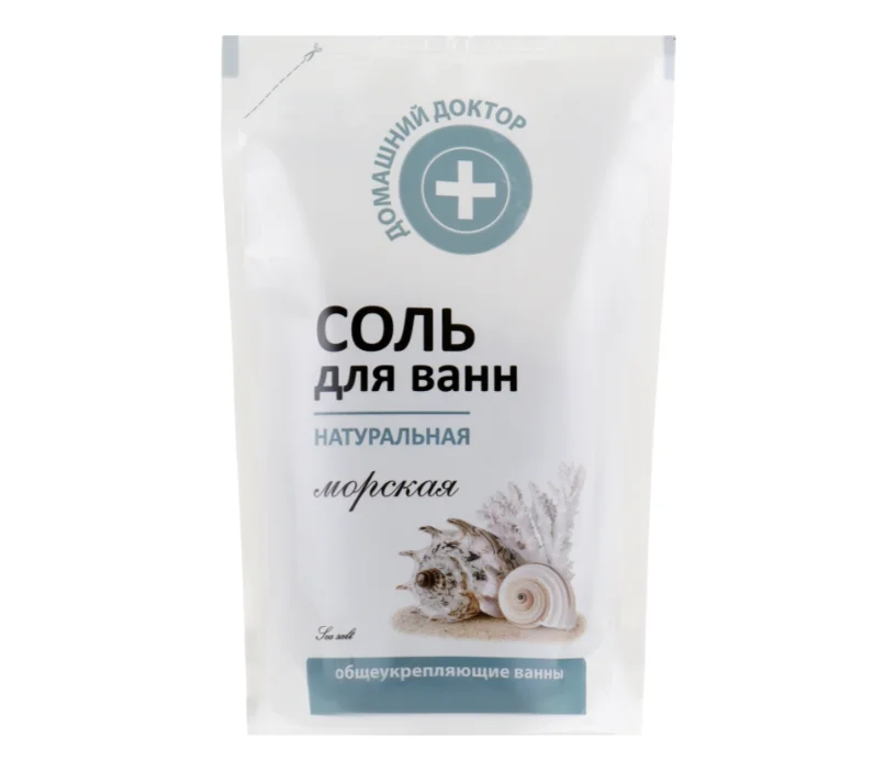 Сіль для ванн Домашній Доктор, морська натуральна, дой-пак, 500 г