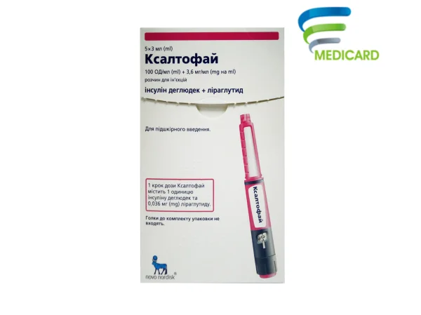 Ксалтофай розчин для ін'єкцій 100 ОД/мл + 3,6 мг/мл в попередньо наповненій шприц-ручці по 3 мл, 5 шт. - Програма "Медікарт"