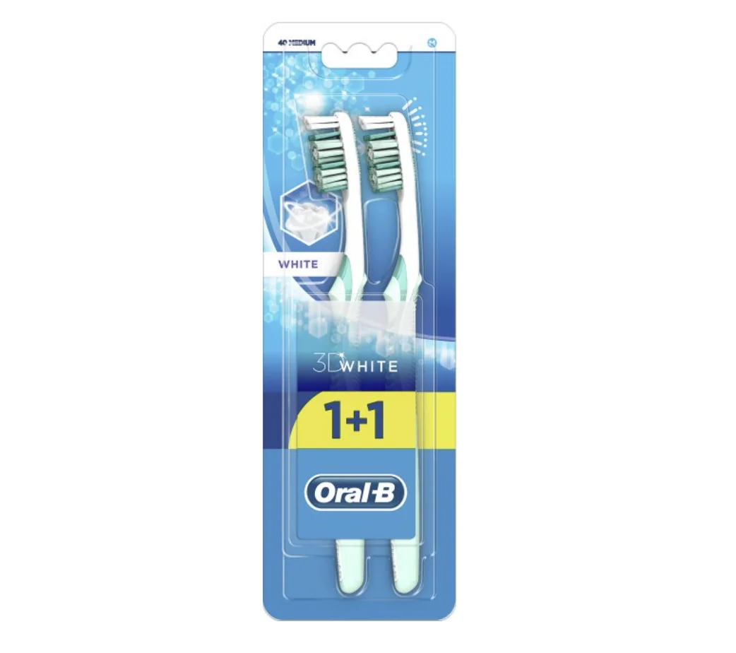 Зубна щітка Орал-Б 3Д Вайт (Oral-B 3D White) Відбілювання, cередньої жорсткості 40, 1+1 шт.