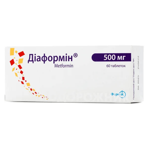 Діаформін таблетки по 500 мг, 60 шт.