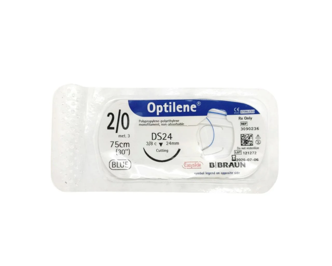 Шовний матеріал Optilene (Оптілен) 2/0 кола, колюча голка, довжина 75 см, HR30, 1 шт.