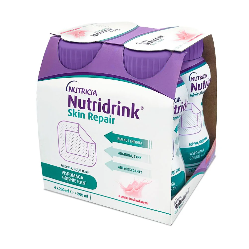 Ентеральне харчування Nutridrink (Нутрідрінк) Skin Repair зі смаком полуниці, по 200 мл у флаконі, 4 шт.
