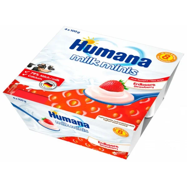 Хумана йогурт з полуницею для дітей по 100г, 4 шт.