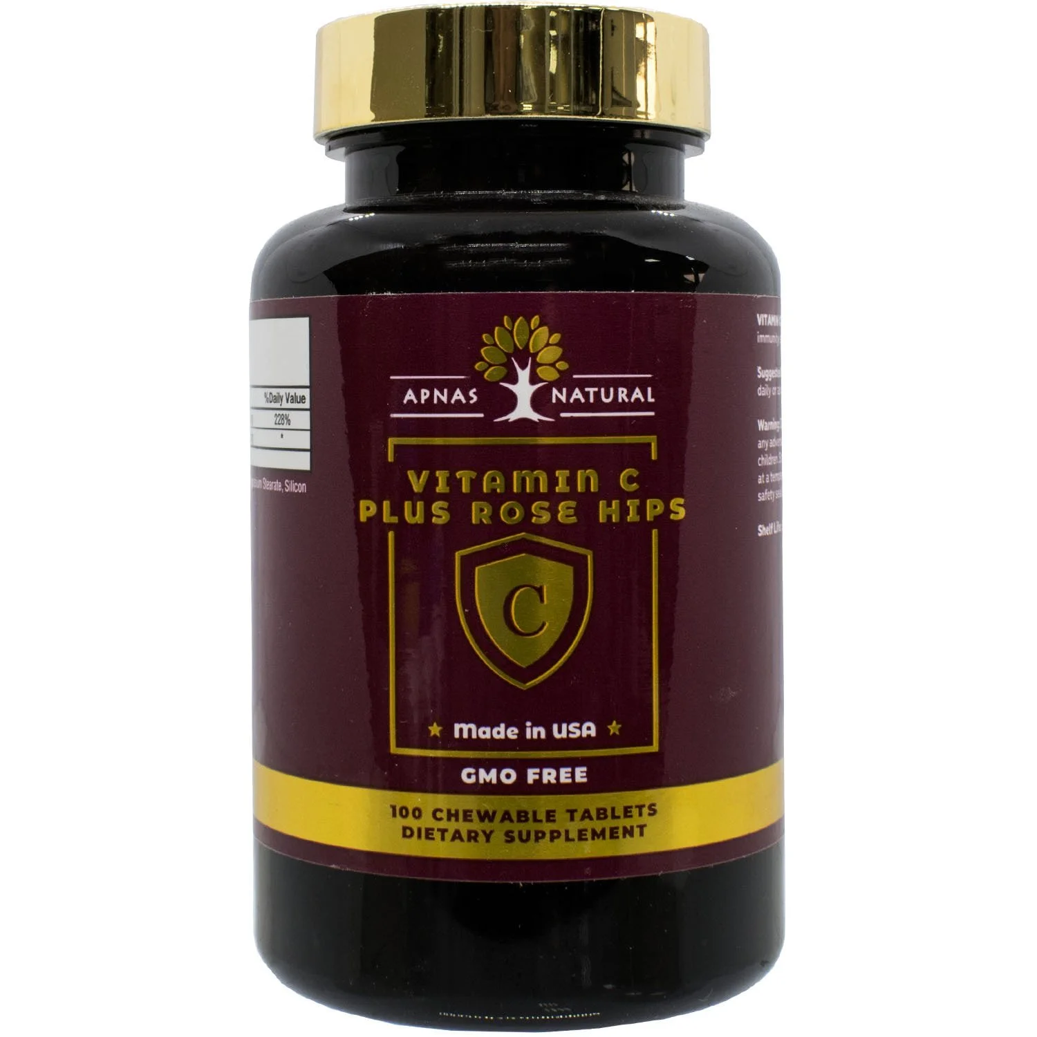 Апнас Натурал (Apnas Natural) Вітамін С+Шипшина таблетки жувальні, 100 шт.